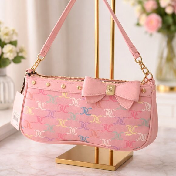 Juicy Couture Handbags - Juicy Couture Pink Logo Bow Shoulder Bag NWT Gold Hardware Y2K